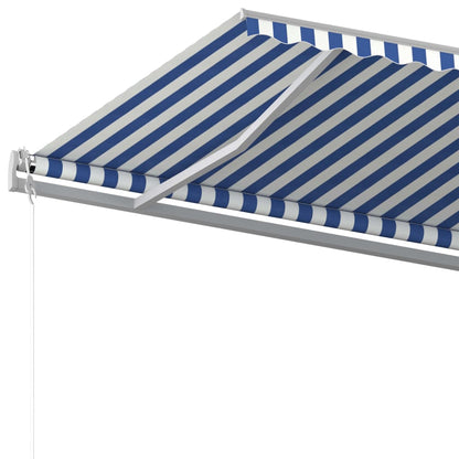 vidaXL Auvent manuel rétractable avec poteaux 5x3 m bleu et blanc
