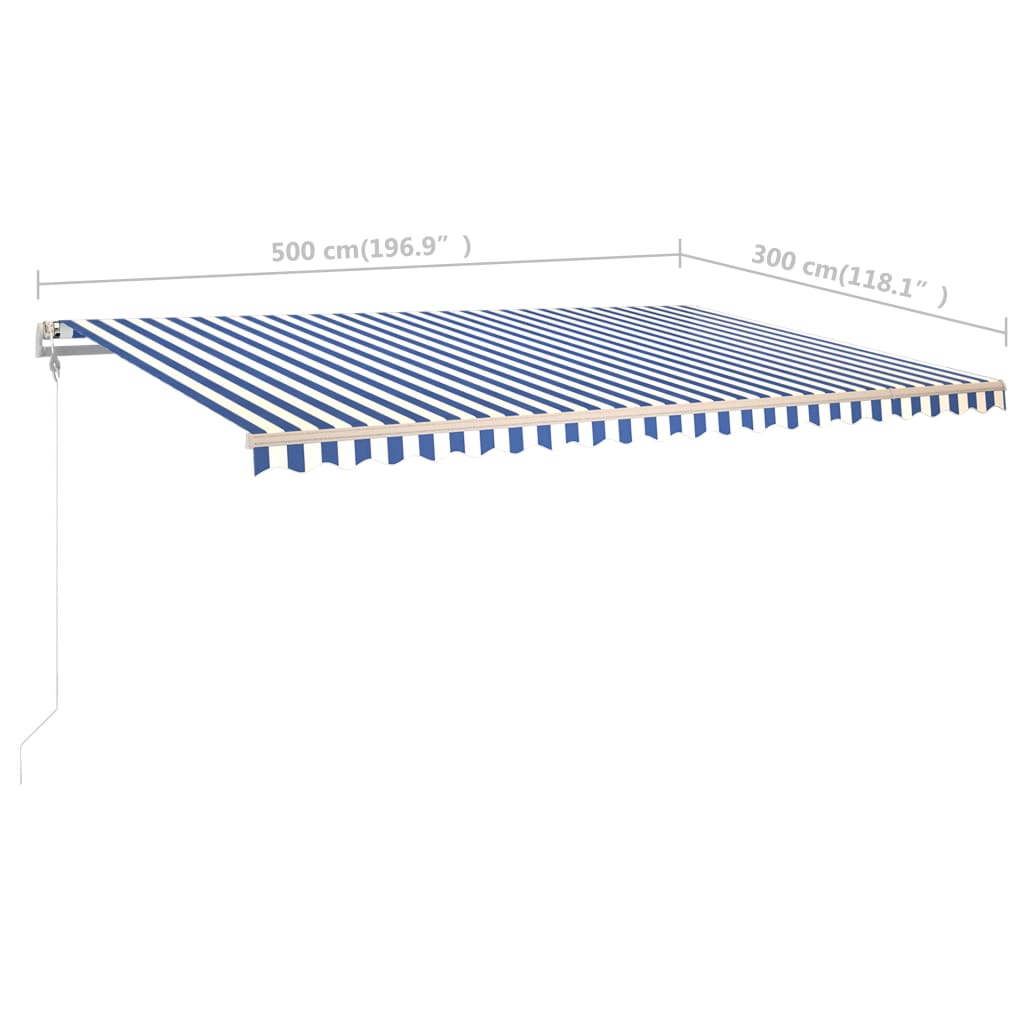 vidaXL Auvent manuel rétractable avec poteaux 5x3 m bleu et blanc