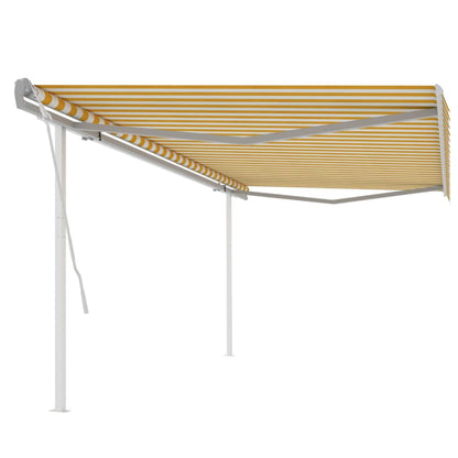 vidaXL Auvent manuel rétractable avec poteaux 5x3 m jaune et blanc