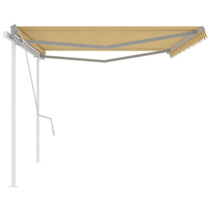 vidaXL Auvent manuel rétractable avec poteaux 5x3 m jaune et blanc