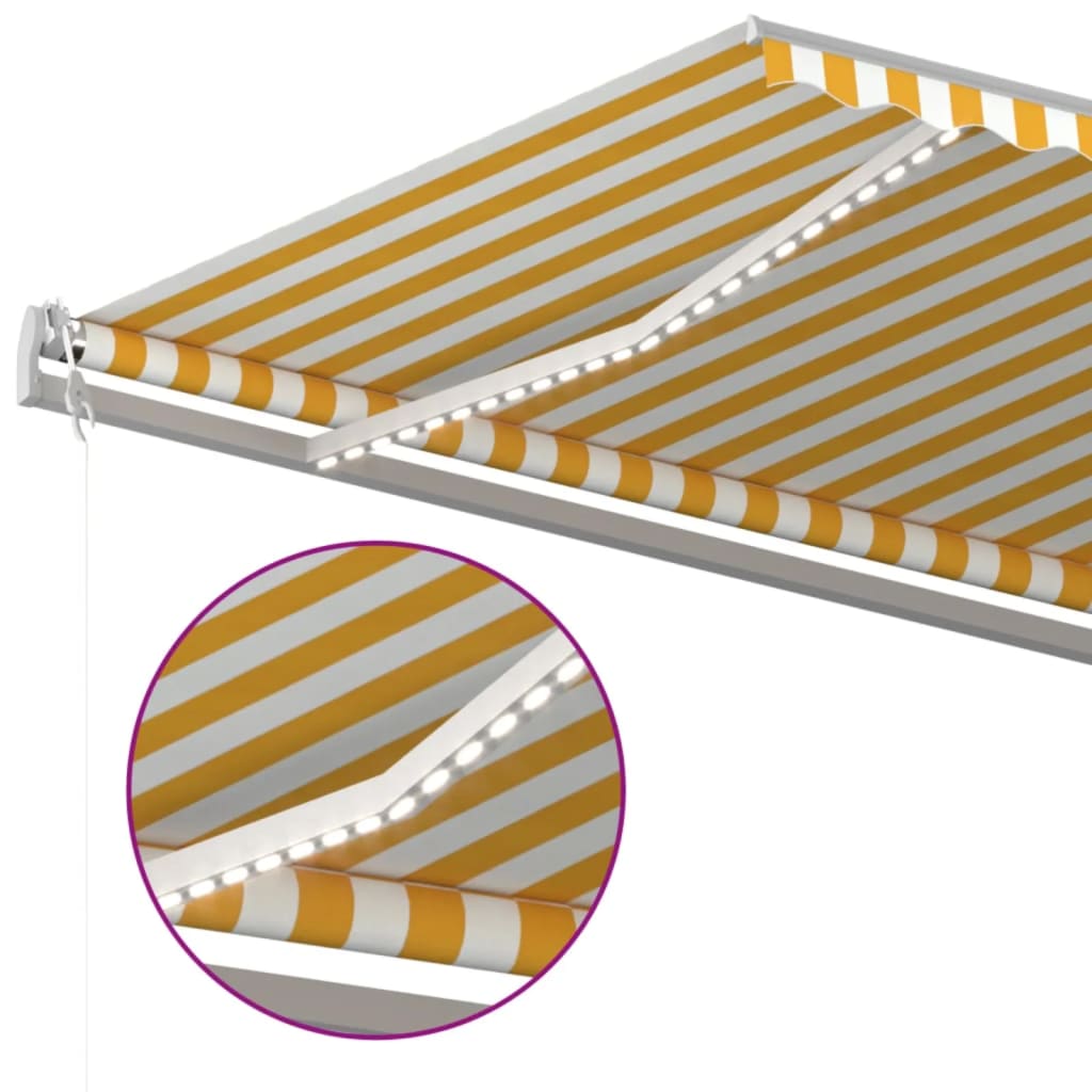 vidaXL Auvent Rétractable Manuellement avec LED 5x3 m Jaune et Blanc
