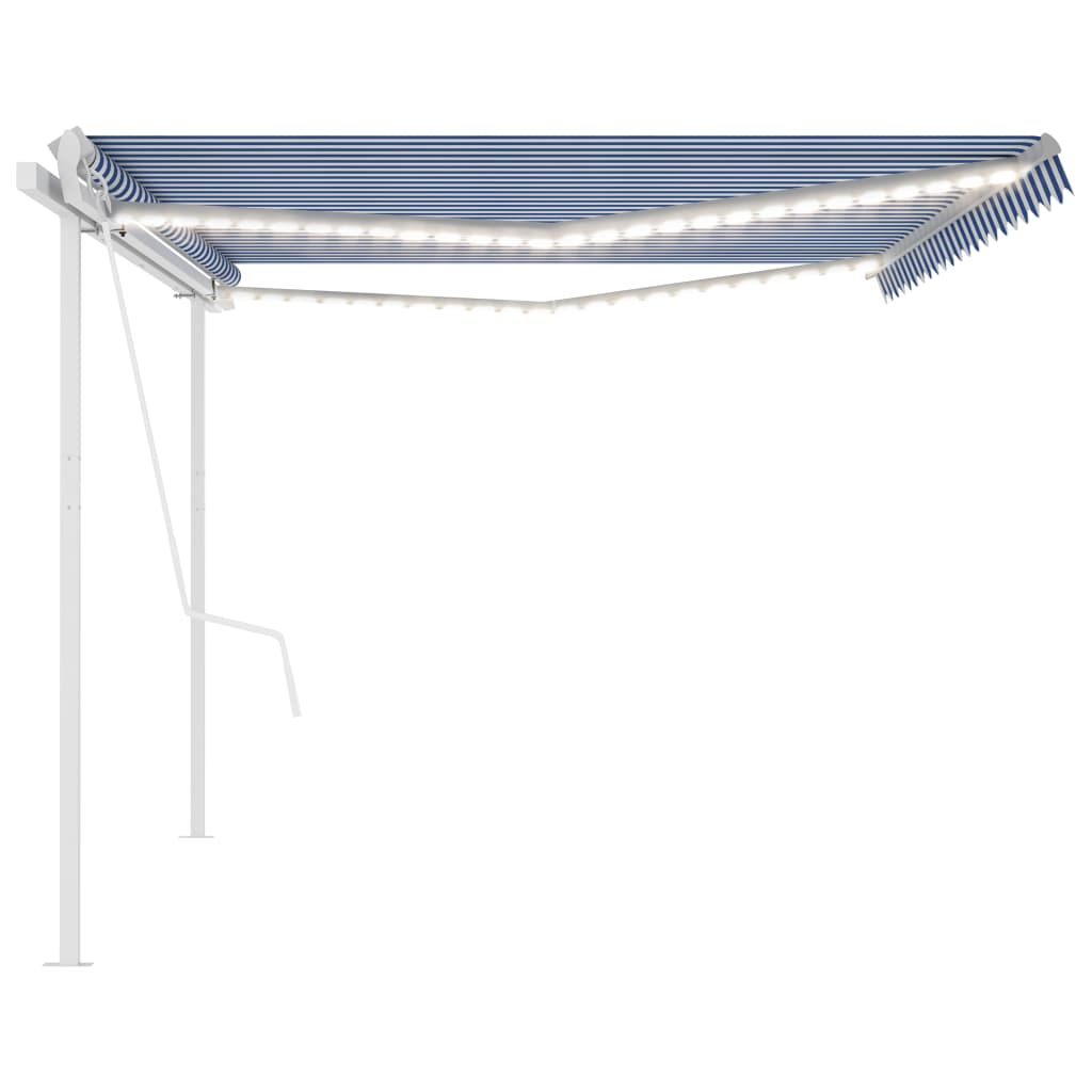 vidaXL Store banne électrique avec LED et capteur de vent 5x3 m Bleu et blanc