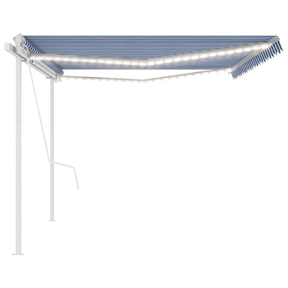 vidaXL Store banne électrique avec LED et capteur de vent 5x3 m Bleu et blanc