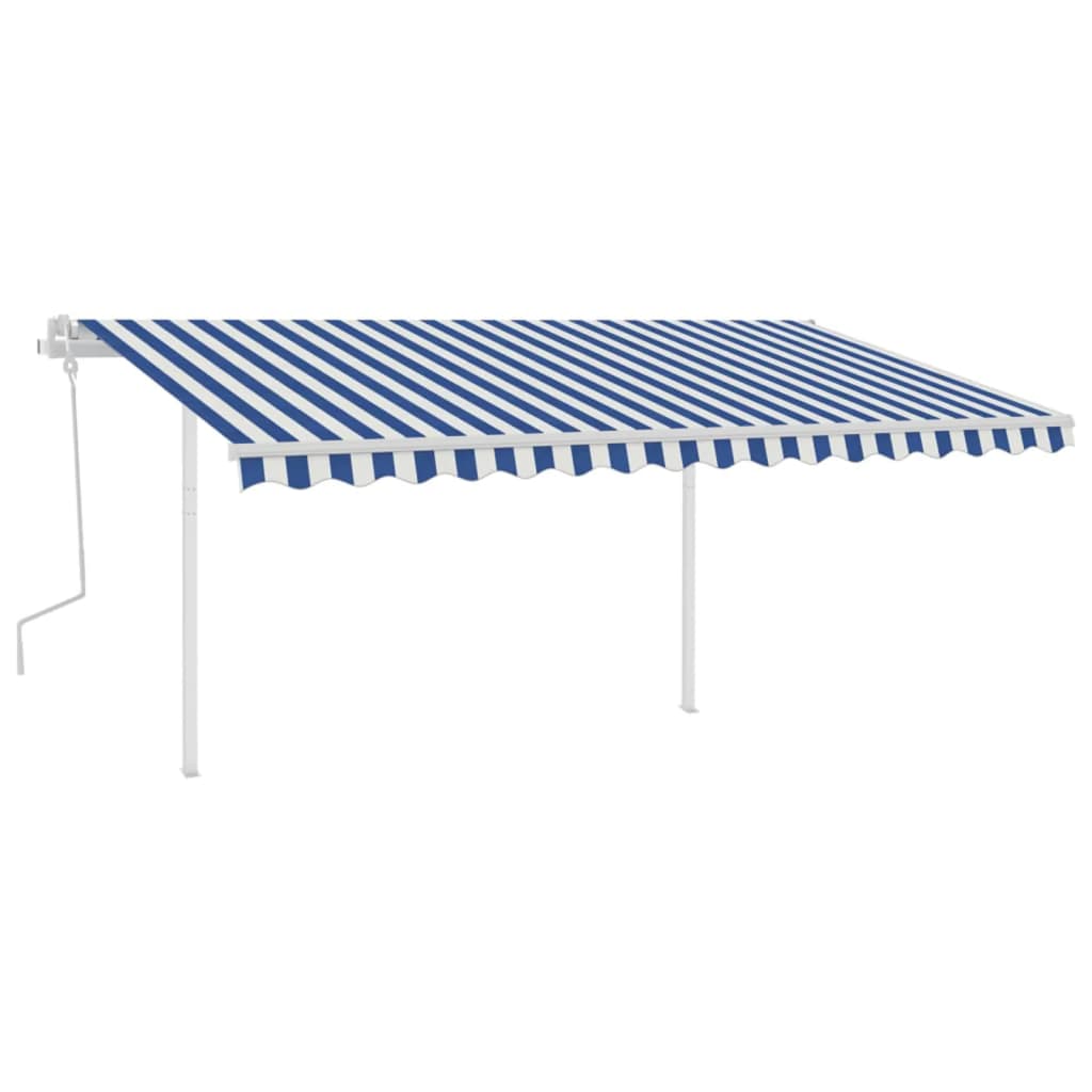 vidaXL Store Banne Manuel Rétractable avec Poteaux 4x3,5 m Bleu et Blanc
