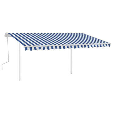 vidaXL Store Banne Manuel Rétractable avec Poteaux 4x3,5 m Bleu et Blanc