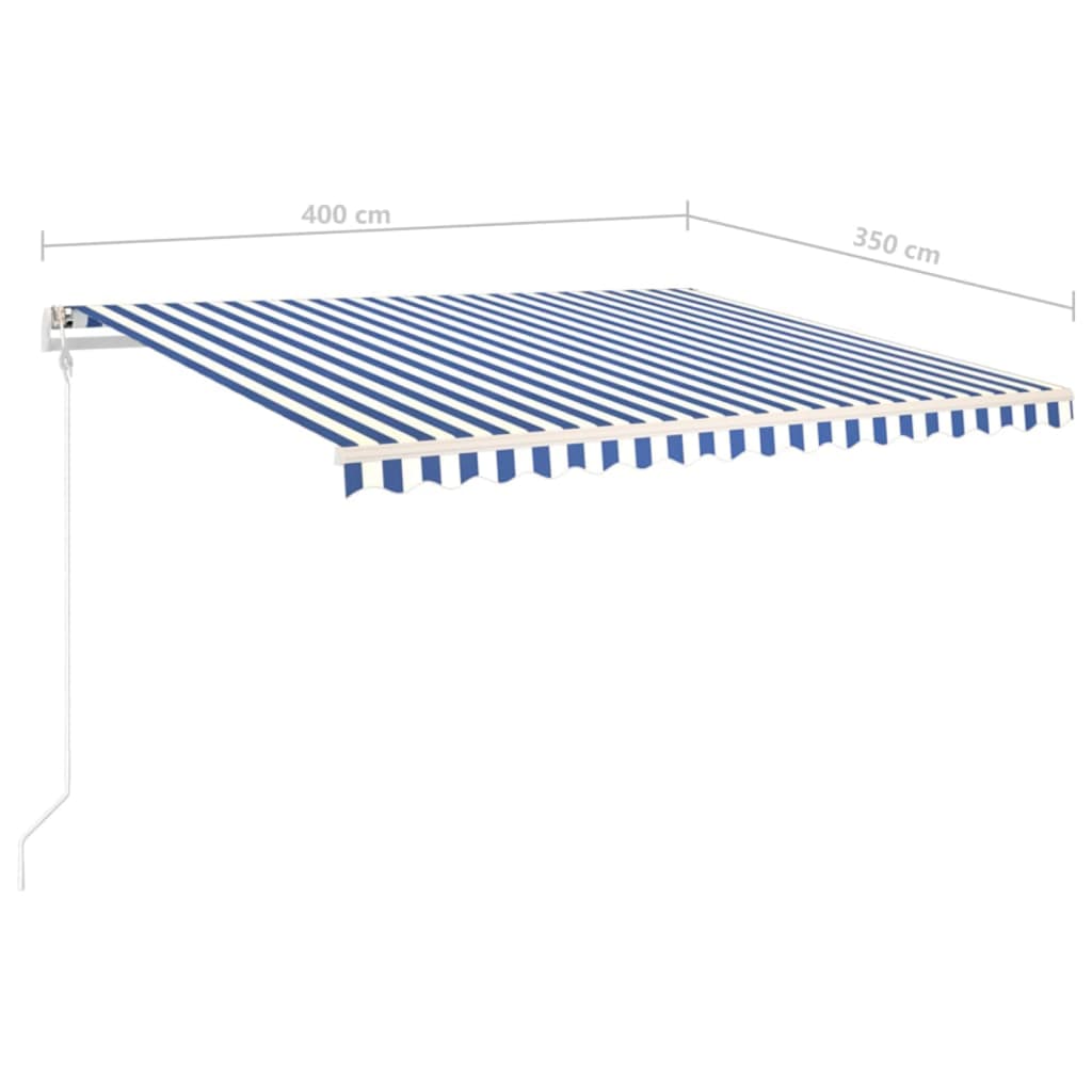 vidaXL Store Banne Manuel Rétractable avec Poteaux 4x3,5 m Bleu et Blanc