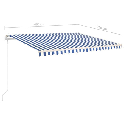 vidaXL Store Banne Manuel Rétractable avec Poteaux 4x3,5 m Bleu et Blanc