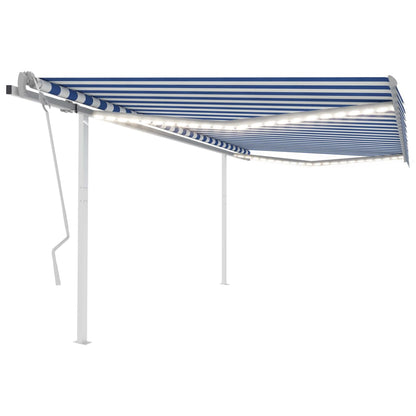 vidaXL Store manuel rétractable avec LED 4x3,5 m bleu et blanc