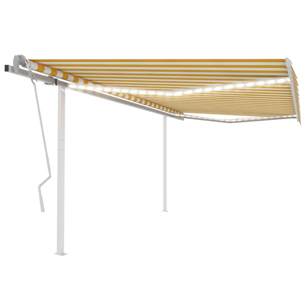 vidaXL Auvent Rétractable Manuellement avec LED 4x3,5 m Jaune et Blanc