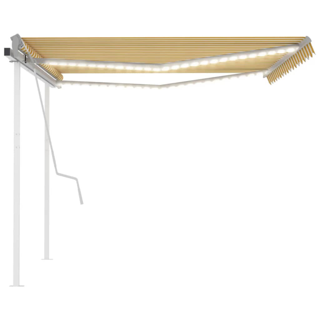 vidaXL Auvent Rétractable Manuellement avec LED 4x3,5 m Jaune et Blanc