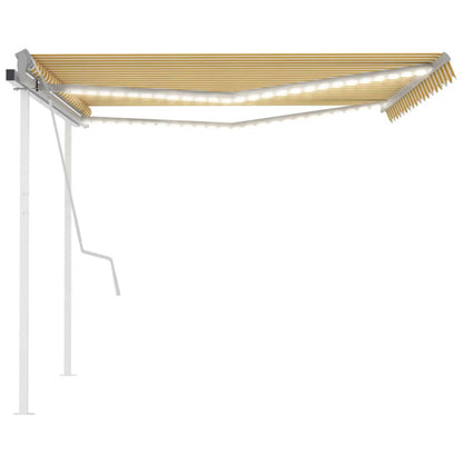 vidaXL Auvent Rétractable Manuellement avec LED 4x3,5 m Jaune et Blanc