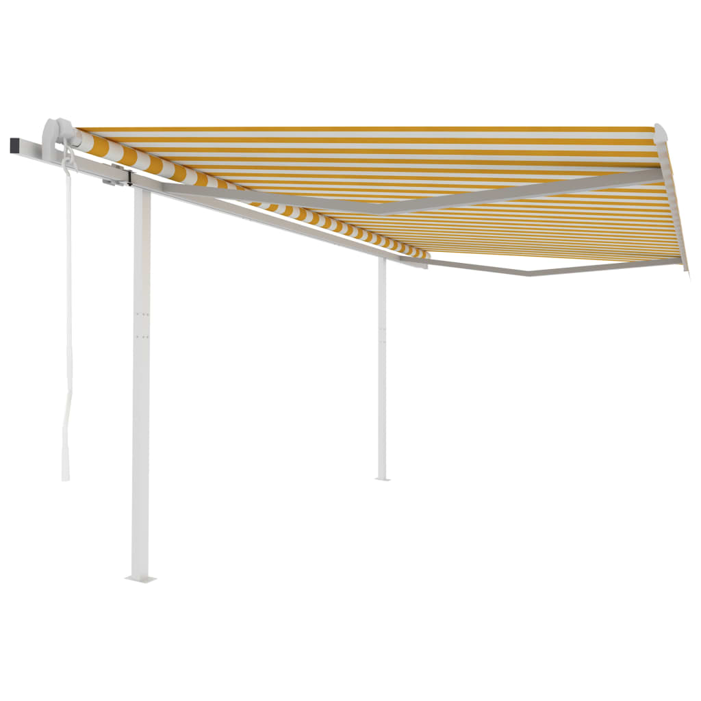 vidaXL Store latéral motorisé avec poteau 4x3,5 m Jaune Blanc