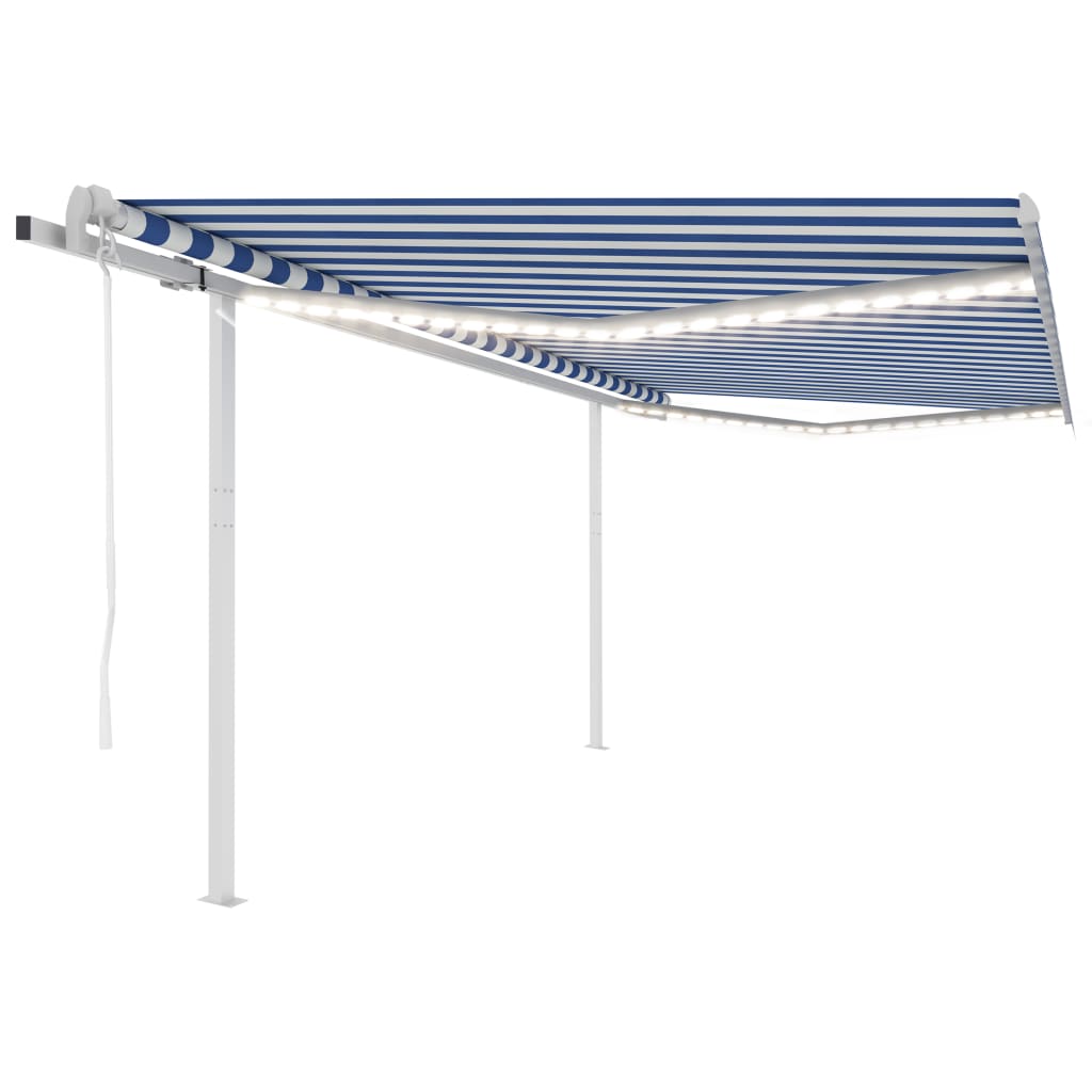 vidaXL Auvent banne motorisé à LED et capteur de vent 4x3,5 m Bleu et blanc