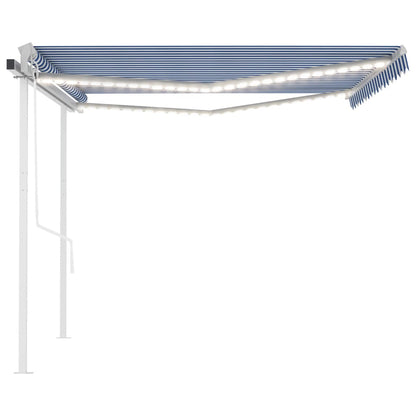 vidaXL Auvent banne motorisé à LED et capteur de vent 4x3,5 m Bleu et blanc