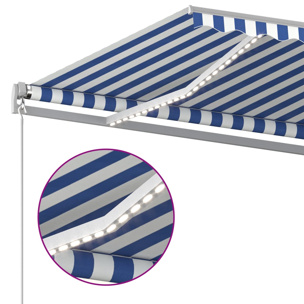 vidaXL Auvent banne motorisé à LED et capteur de vent 4x3,5 m Bleu et blanc