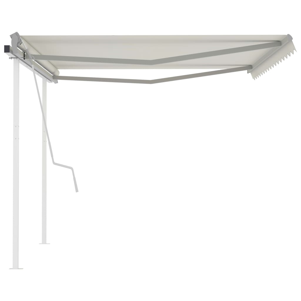 vidaXL Store banne manuel avec poteaux 4,5x3,5 m Crème