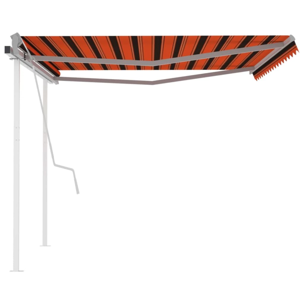 vidaXL Markise Manuell Einziehbar mit Pfosten 4,5x3,5 m Orange & Braun