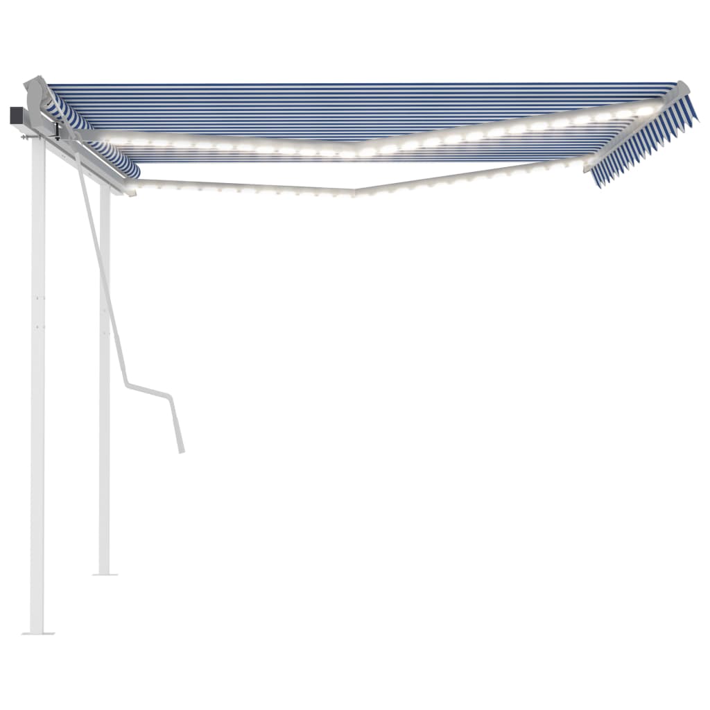 vidaXL Auvent rétractable manuel avec LED 4,5x3,5 m Bleu et blanc