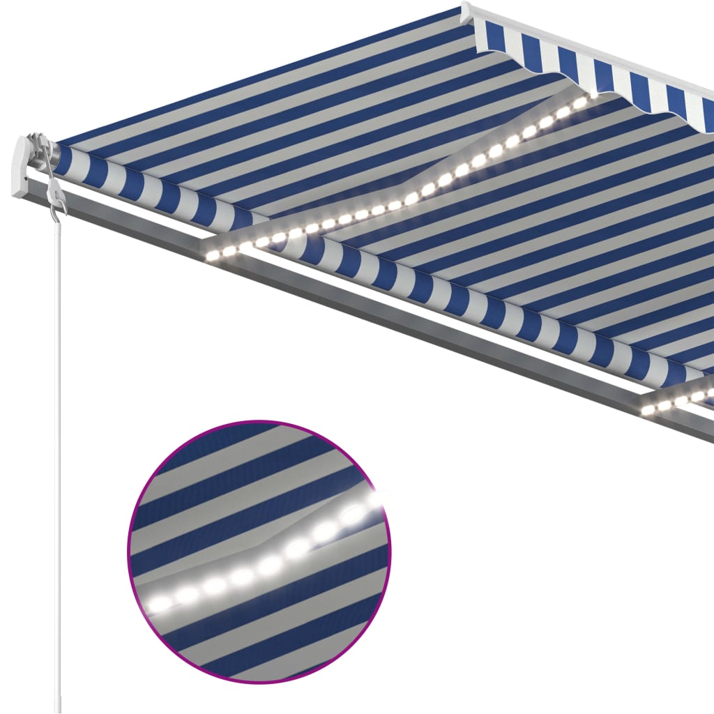 vidaXL Auvent rétractable manuel avec LED 4,5x3,5 m Bleu et blanc