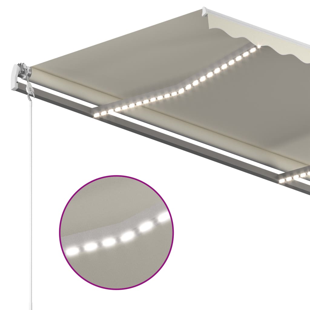 vidaXL Auvent rétractable manuel avec LED 4,5x3,5 m Crème