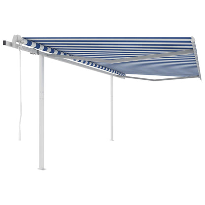 vidaXL Store latéral rétractable avec poteaux 4,5x3,5 m Bleu et Blanc