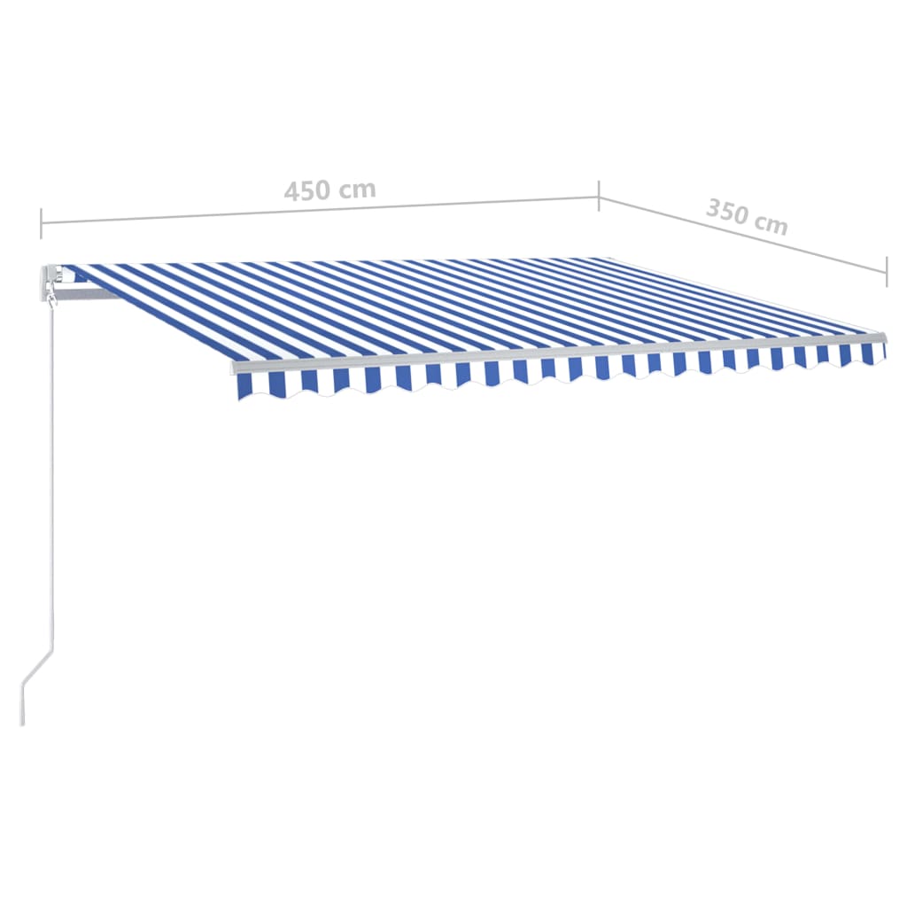 vidaXL Store latéral rétractable avec poteaux 4,5x3,5 m Bleu et Blanc