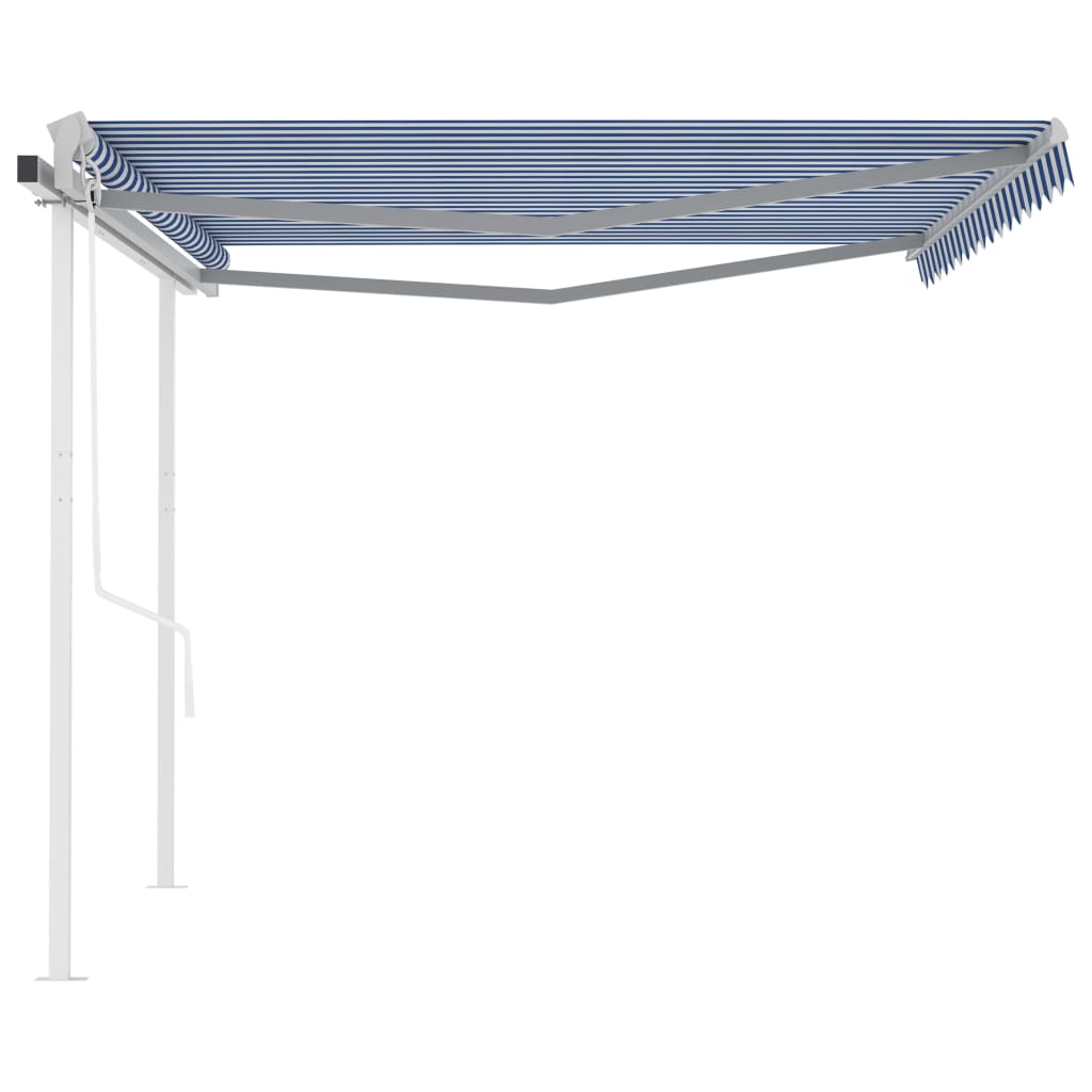 vidaXL Store latéral rétractable avec poteaux 4,5x3,5 m Bleu et Blanc