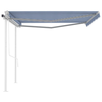 vidaXL Store latéral rétractable avec poteaux 4,5x3,5 m Bleu et Blanc