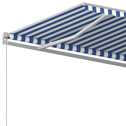 vidaXL Store latéral rétractable avec poteaux 4,5x3,5 m Bleu et Blanc