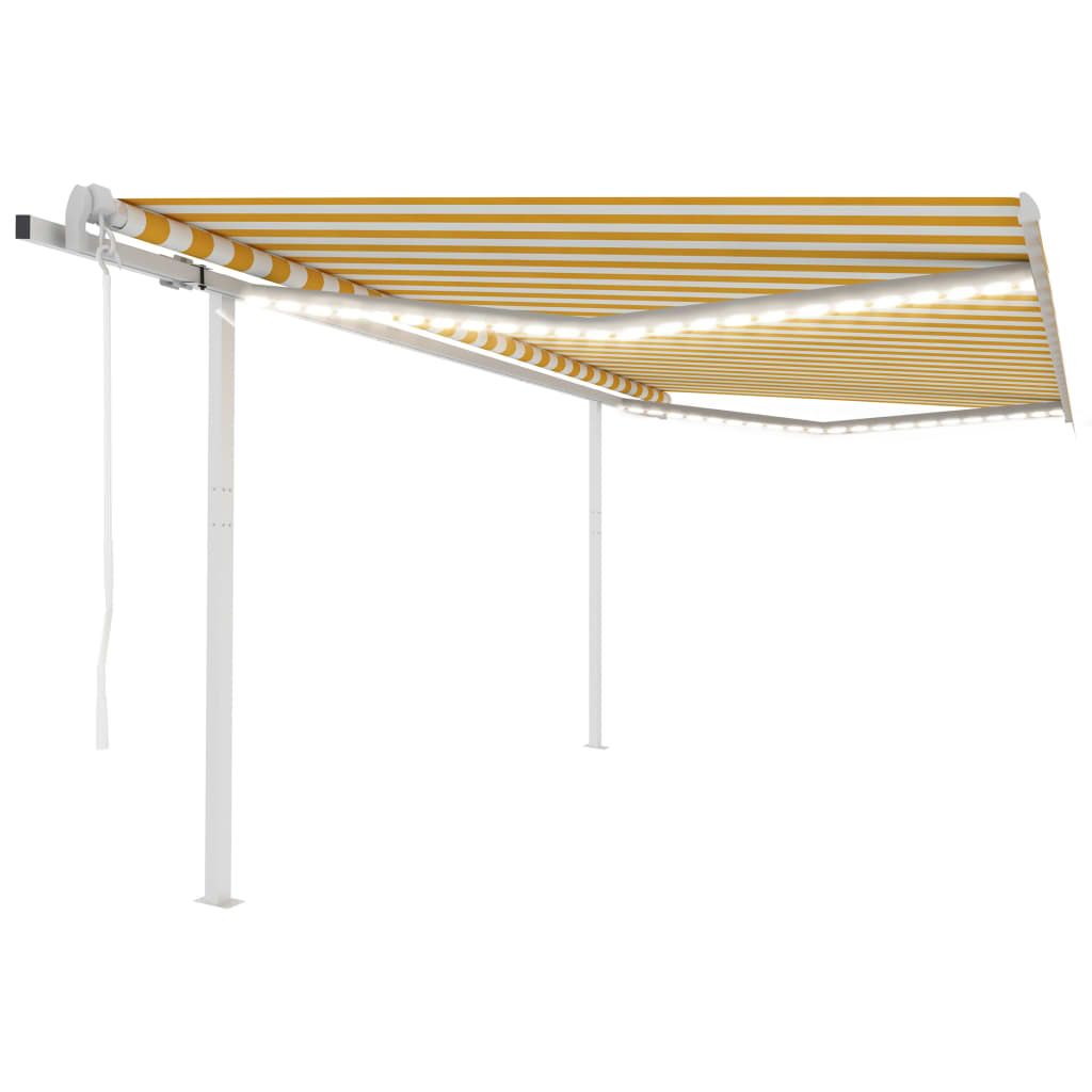 Store banne motorisé vidaXL avec LED et capteur de vent 4,5x3,5 m Jaune Blanc
