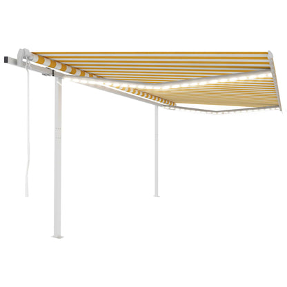 Store banne motorisé vidaXL avec LED et capteur de vent 4,5x3,5 m Jaune Blanc