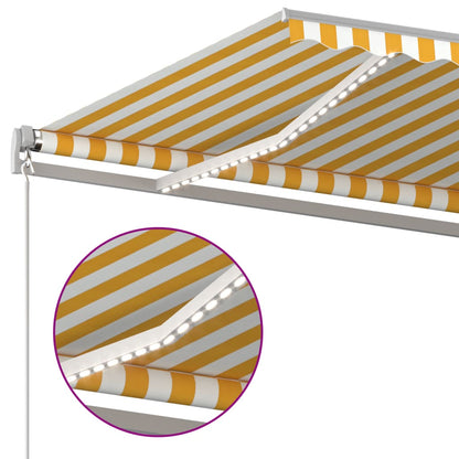 Store banne motorisé vidaXL avec LED et capteur de vent 4,5x3,5 m Jaune Blanc