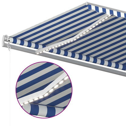 vidaXL Store manuel rétractable à LED 5x3,5 m bleu et blanc