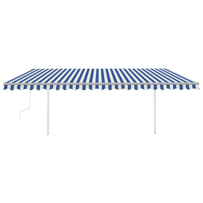 vidaXL Store latéral automatique avec poteaux 5x3,5 m bleu et blanc