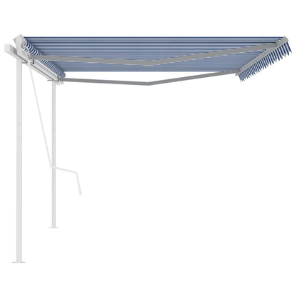 vidaXL Store latéral automatique avec poteaux 5x3,5 m bleu et blanc