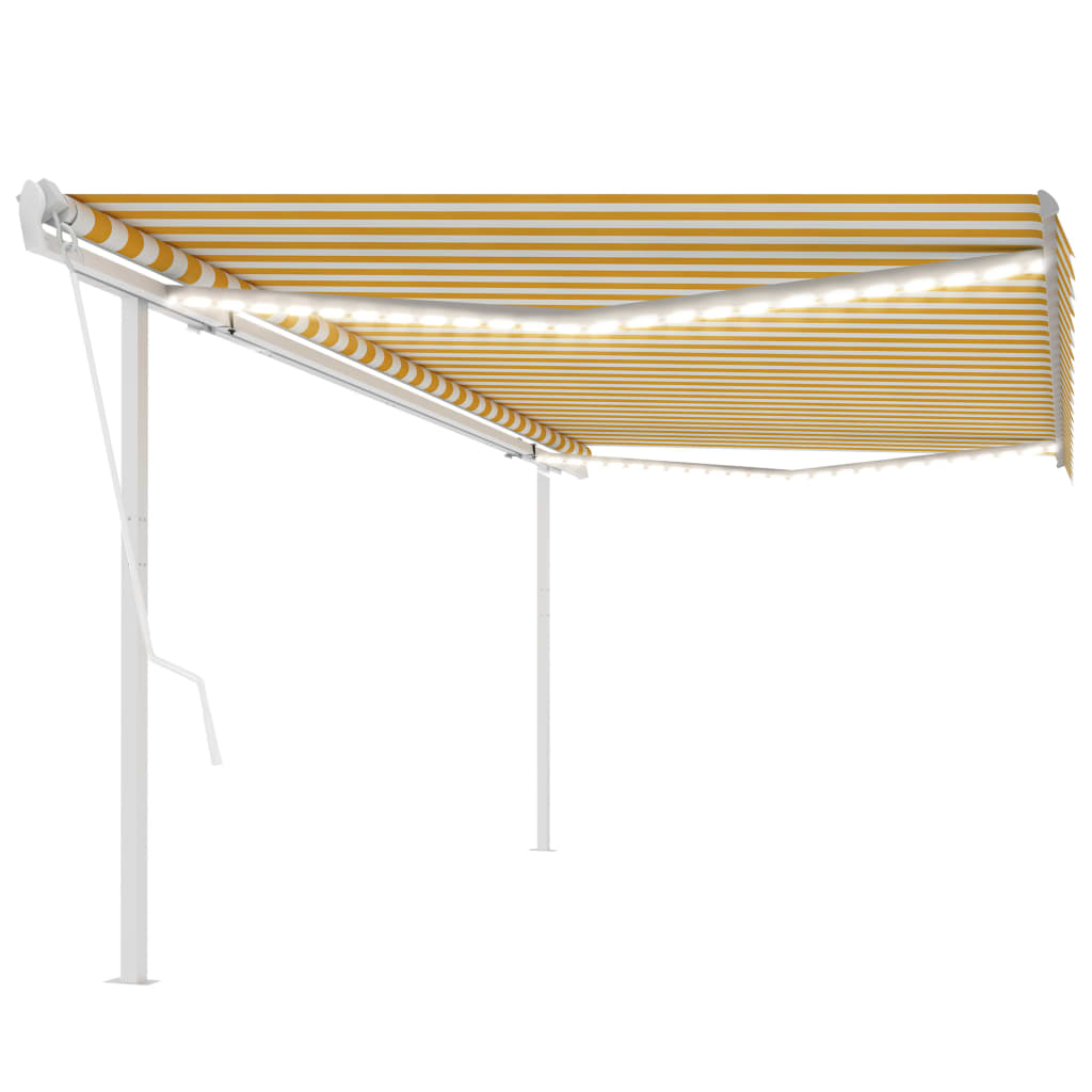 vidaXL Store banne électrique avec LED et capteur de vent 5x3,5 m Jaune et Blanc