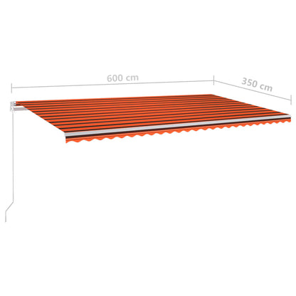 vidaXL Markise Automatisch Einziehbar mit Pfosten 6x3,5 m Orange Braun