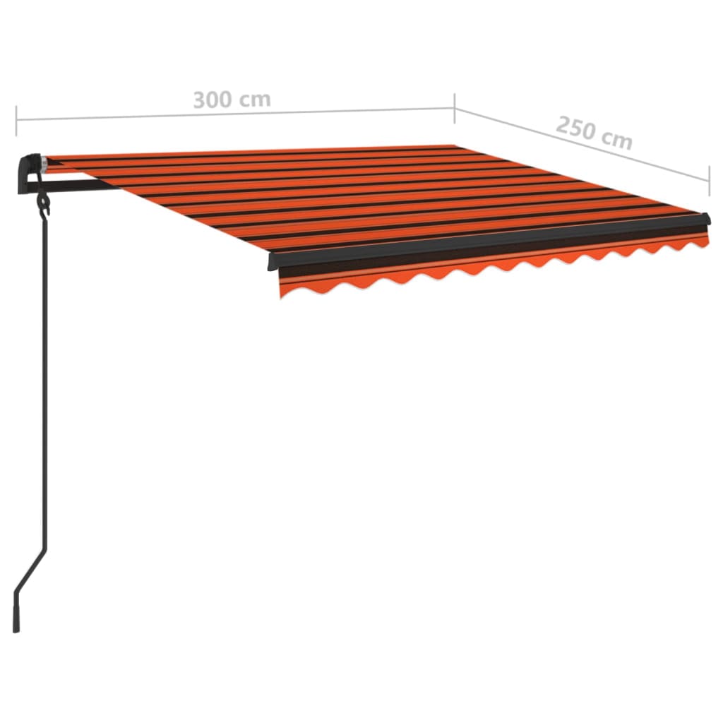 vidaXL Markise Manuell Einziehbar mit Pfosten 3x2,5 m Orange Braun