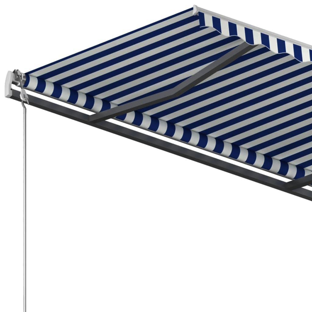 vidaXL Markise Automatisch Einziehbar mit Pfosten 3x2,5 m Blau Weiß