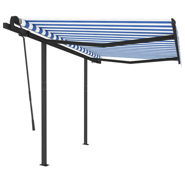 vidaXL Markise Manuell Einziehbar mit Pfosten 3,5x2,5 m Blau Weiß