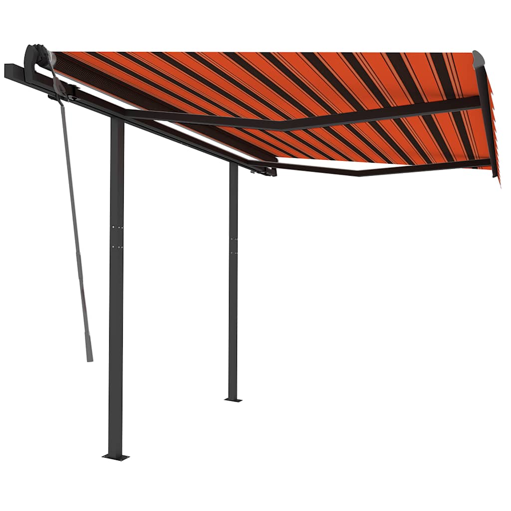 vidaXL Markise Manuell Einziehbar mit Pfosten 3,5x2,5 m Orange & Braun