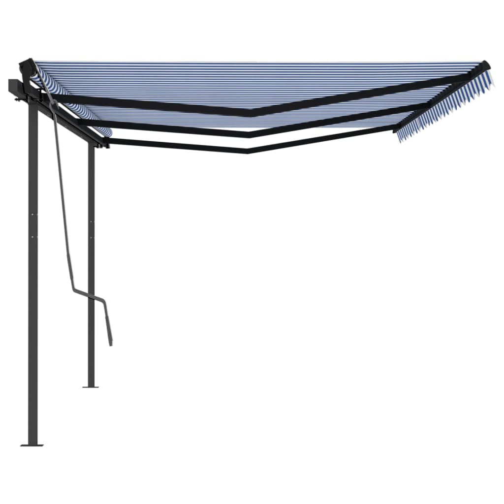 vidaXL Markise Manuell Einziehbar mit Pfosten 6x3 m Blau und Weiß