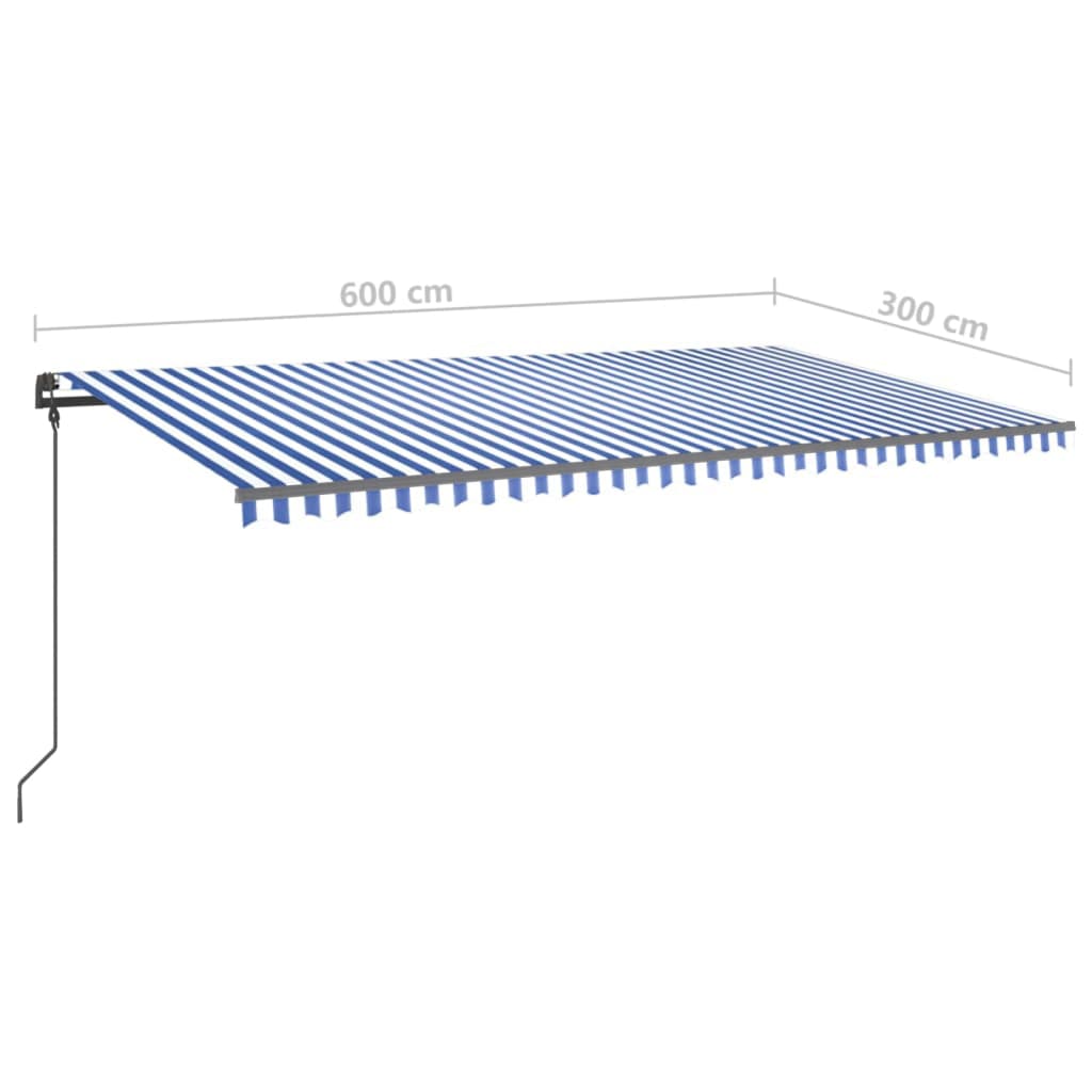 vidaXL Markise Manuell Einziehbar mit Pfosten 6x3 m Blau und Weiß