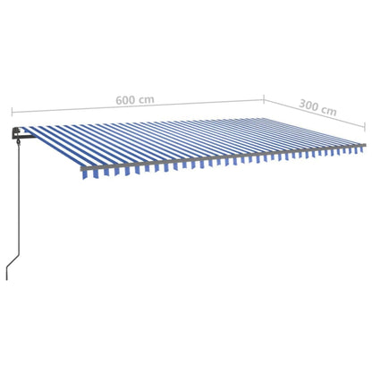 vidaXL Markise Manuell Einziehbar mit LED 6x3 m Blau und Weiß