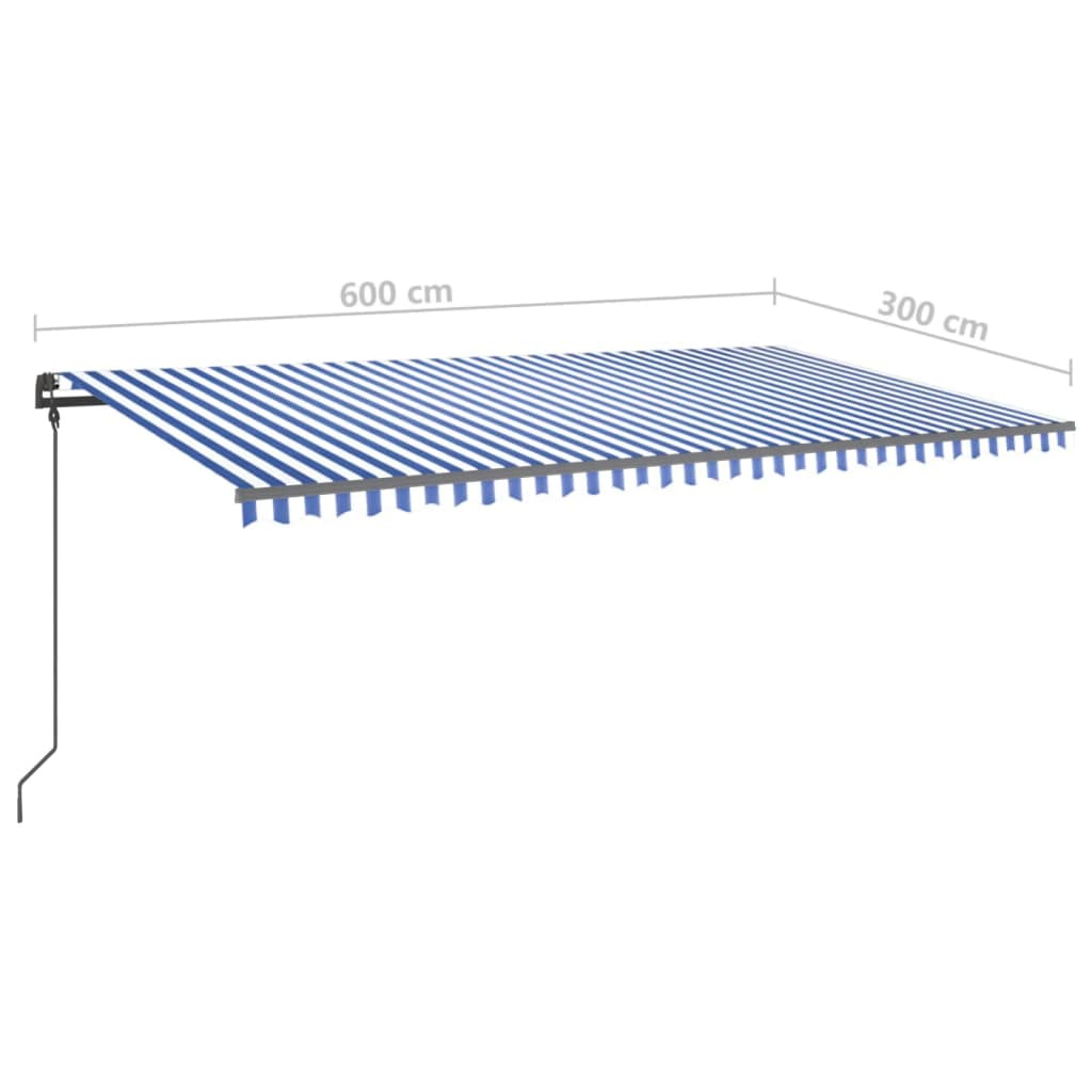 vidaXL Markise Automatisch Einziehbar mit Pfosten 6x3 m Blau Weiß