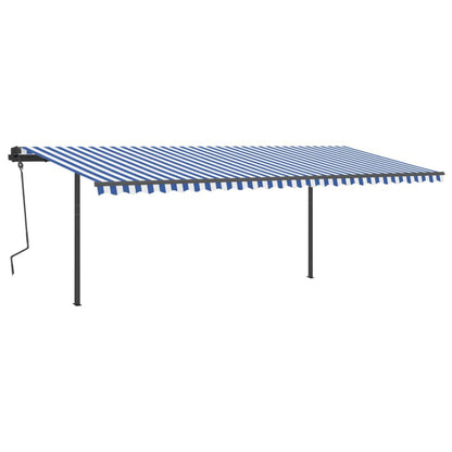 vidaXL Markise Automatisch Einziehbar mit Pfosten 6x3 m Blau Weiß