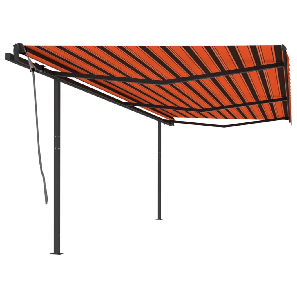 vidaXL Markise Automatisch Einziehbar mit Pfosten 6x3 m Orange Braun