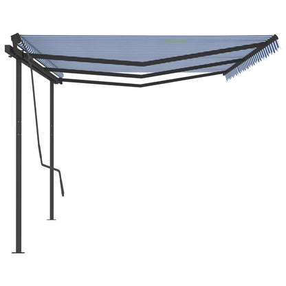 vidaXL Markise Manuell Einziehbar mit Pfosten 6x3,5 m Blau Weiß