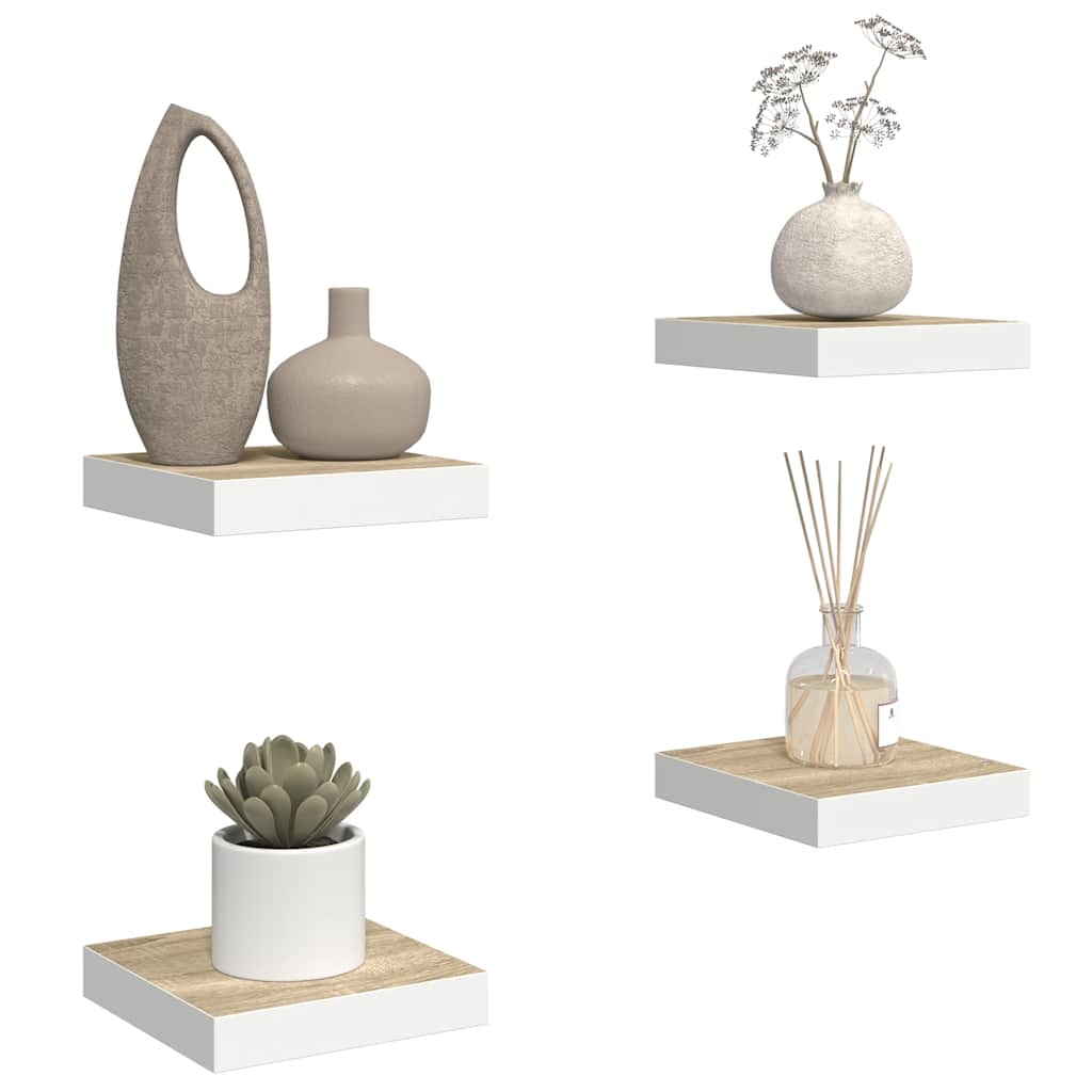vidaXL Étagères flottantes 4 pcs aspect chêne et blanc 23x23,5x3,8 cm MDF