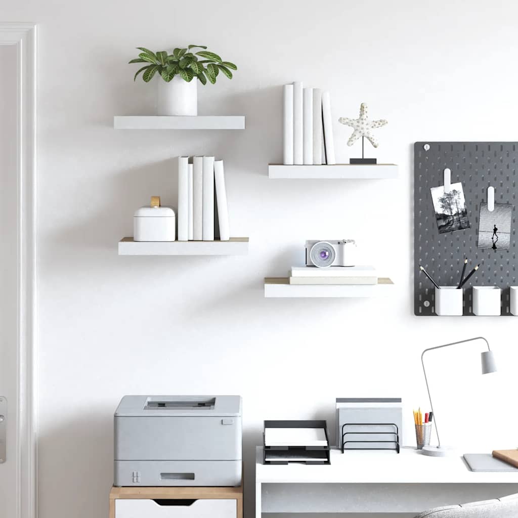 vidaXL Étagères murales flottantes 4 pcs aspect chêne et blanc 40x23x3,8 cm MDF